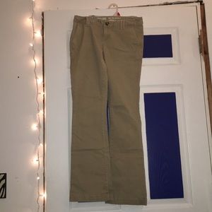 Tan, mid rise boot cut pants
